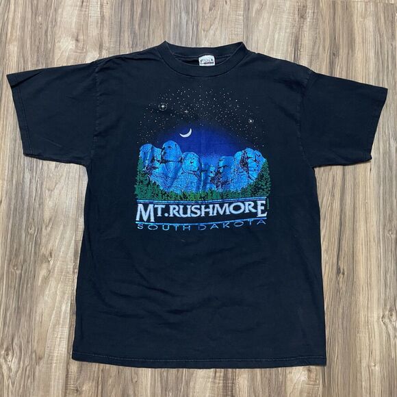 Mr. Rushmore South Dakota Keehn Scenes Tilted Black Crew Neck T-Shirt Size XL - Picture 1 of 6